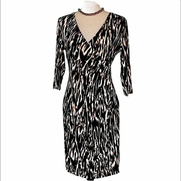Dana Buchman brown tiger striped mod dress size 6 - Picture 2 of 15